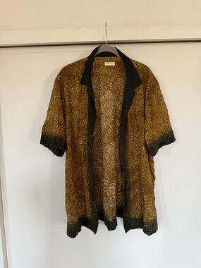 Dries Van Noten Men's Short-Sleeve Button Shirt in Mustard and Black